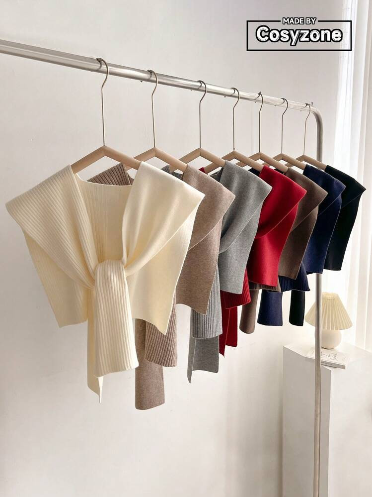 1pc/2pcs Minimalist High-Quality Solid Color Stripe Splicing Wool Knitted Shawl Collar Decor Wome... | SHEIN