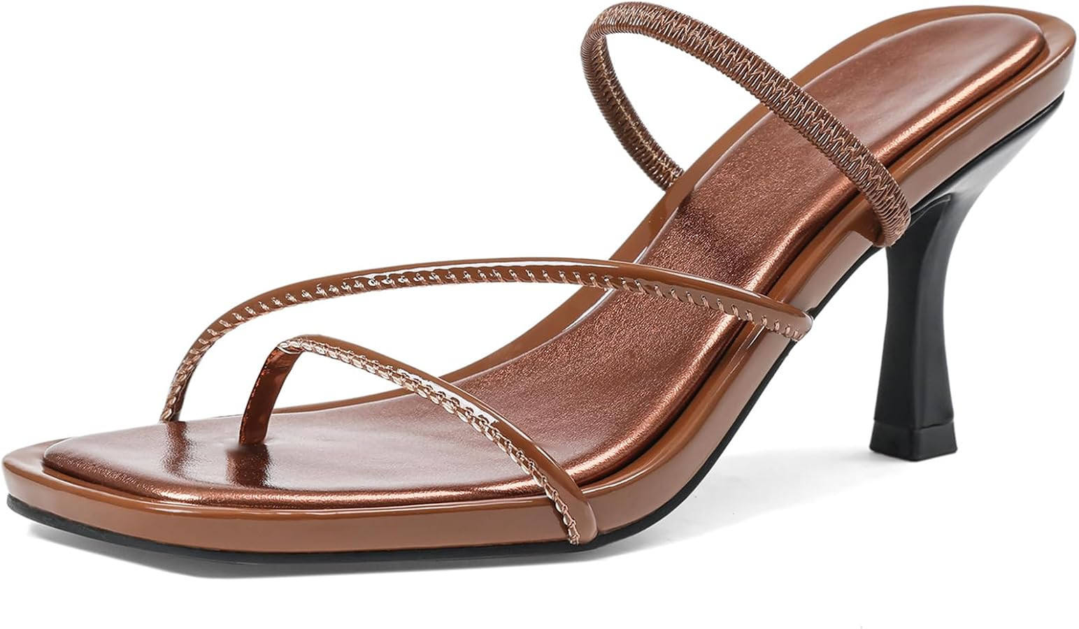 Amazon.com | COMFITORIA Kitten Heel Sandals for Women Square Open Toe Flip Flop Heels Sandals Strappy 3 Inch Thong Low Heels Summer Fashion Beach Vacation Dress Shoes,Brown,Size 7 | Heeled Sandal | Amazon (US)