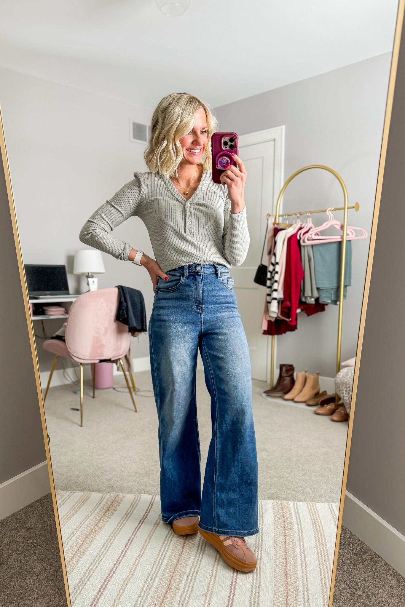 My pink platform sneakers styled with my sweatpant jeans from Amazon! 
Jeans- 24, size down
Top- xxsmall (code: THRIFTYWIFE10) 

#LTKootd #LTKOver40 #LTKPetite