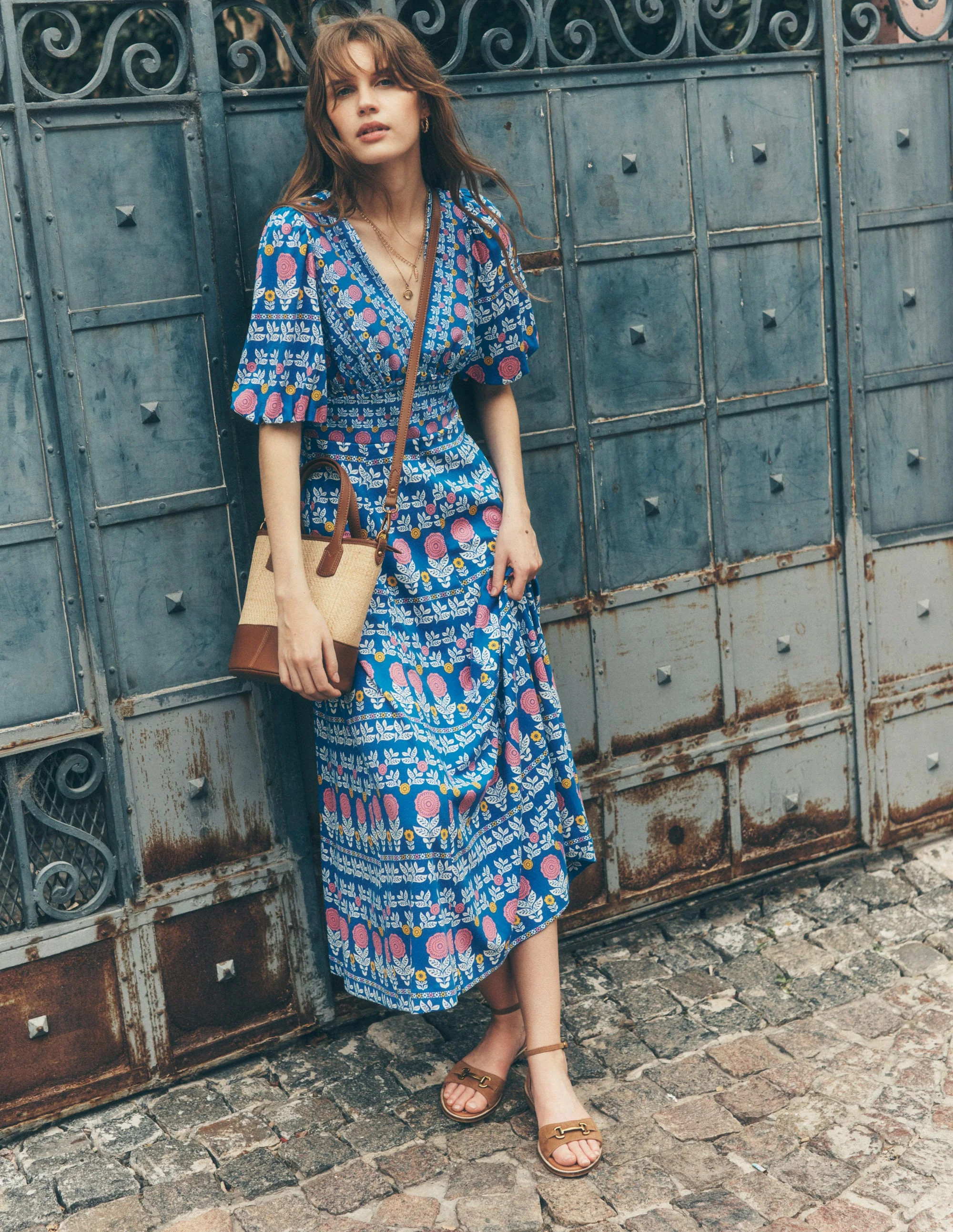 Ponte Puff Sleeve Tea Dress-Gallery Blue, Dahlia Garden | Boden UK