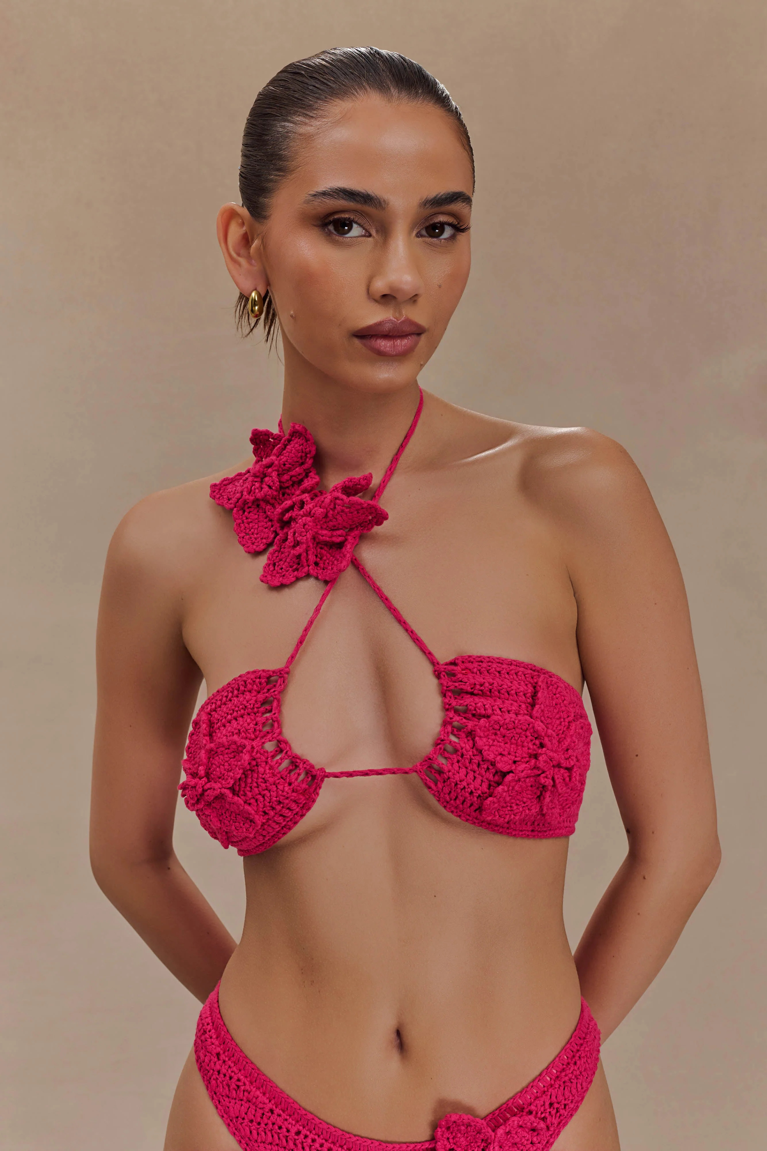 River Floral Crochet Bikini Top - Pink Cherry | MESHKI US
