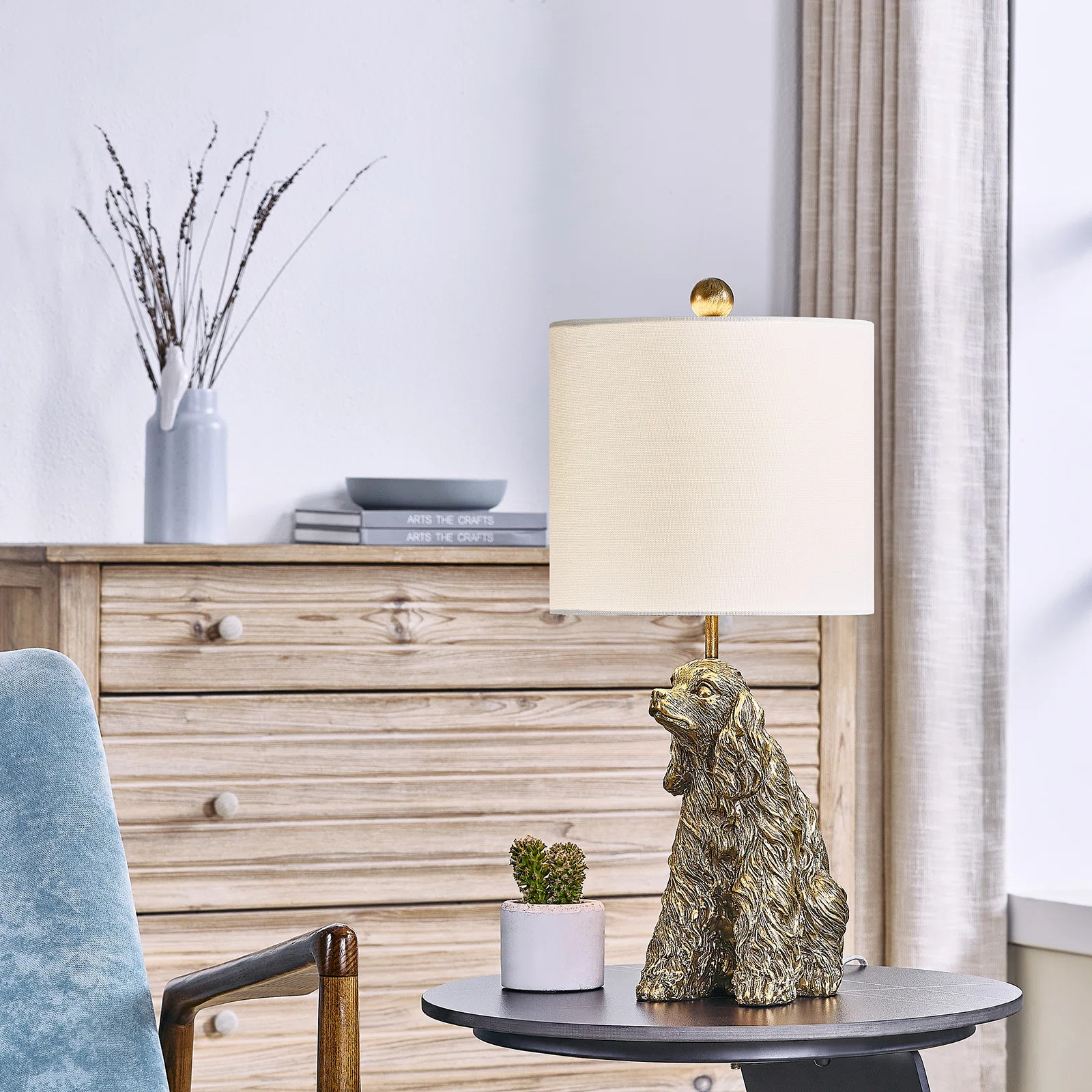 21" Antique Gold Resin King Charles Cavalier Table Lamp  With Shade | Wayfair North America