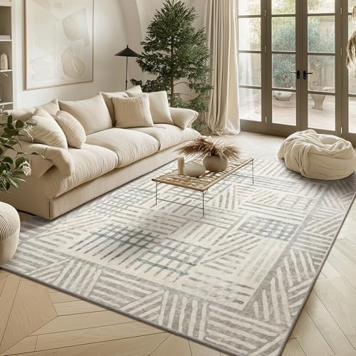 Area Rug 5x7 Abstract Geometric Textured Brushstroke - Neutral Gray & Light Blue Modern Minimalist Area Rug, Decorative Carpet for Living Room Bedroom Home Decor | Amazon (US)