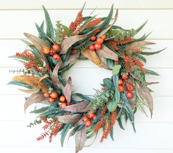 Fall Eucalyptus Wreath Orange Berry Wreath  Fall Foliage - Etsy | Etsy (US)