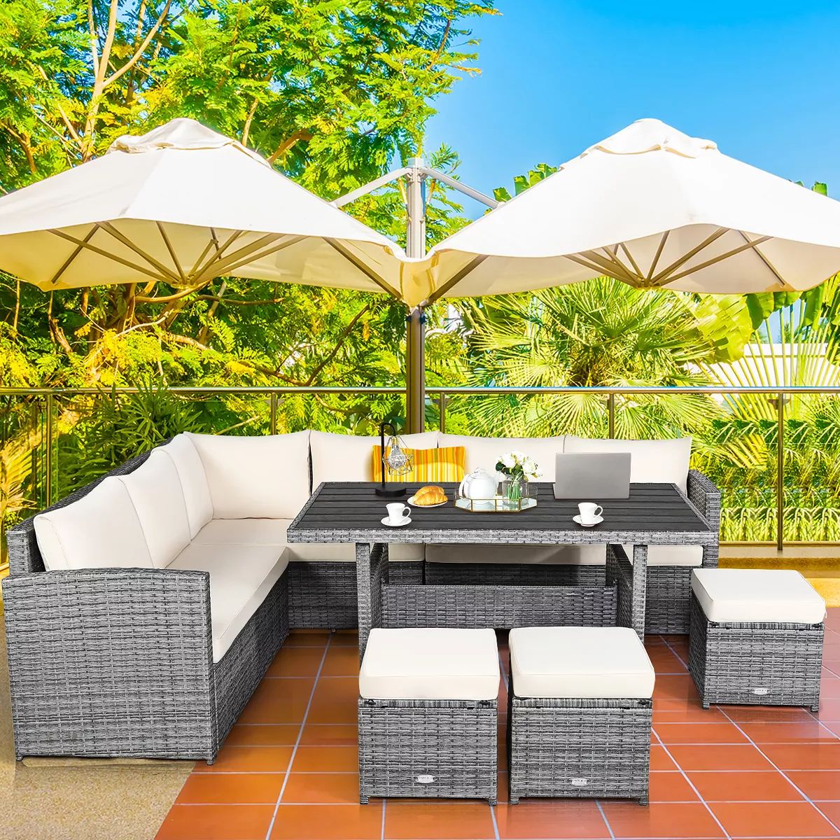 Costway 7 PCS Patio Rattan Dining Set Sectional Sofa Couch Ottoman Garden White\Red\Black | Target