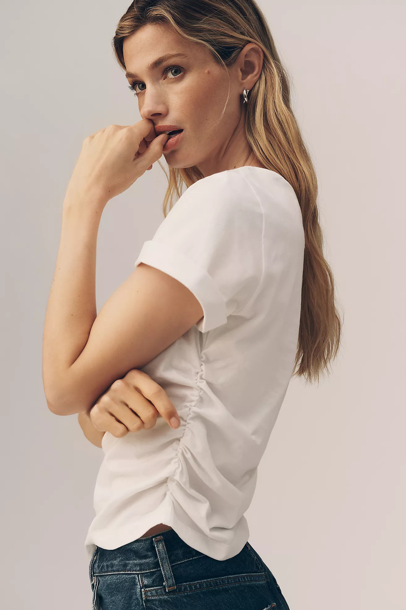 By Anthropologie Cotton Ruched Asymmetric Tee | Anthropologie (US)