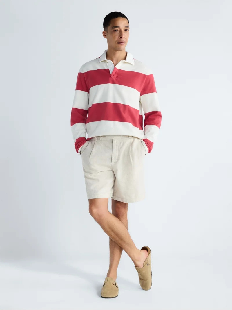 Free Assembly Men's Striped Cotton Rugby Shirt with Long Sleeves, Sizes S-3XL | Walmart (US)