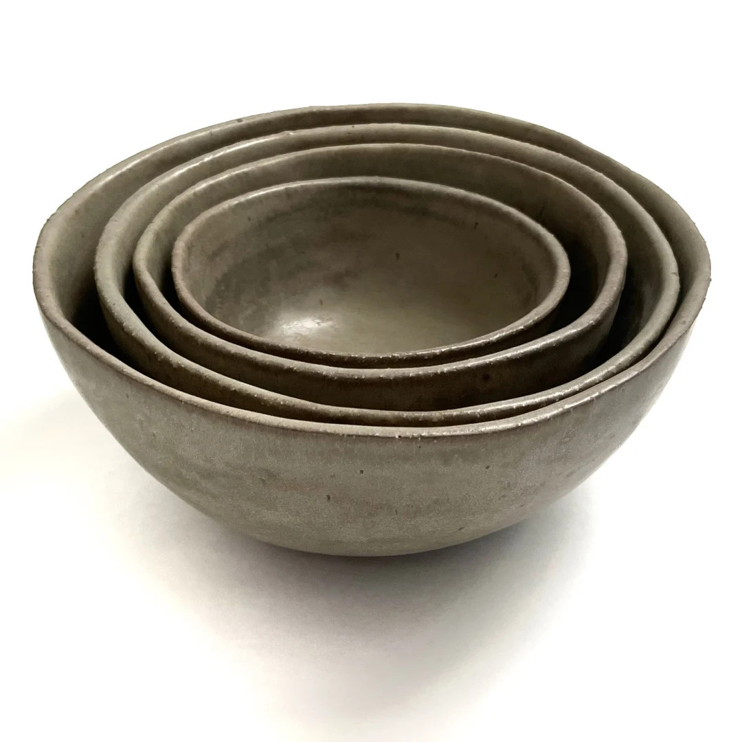 Ceramic Nesting Bowl Set. 4 Rustic Hand-Built Wild Sage Stoneware Pottery Bowls. Serving Bowls. M... | Etsy (US)