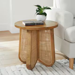 Home Decorators Collection Lisbon 20 in. Round Cane Rattan & Mango Wood End Table TTE-10639 - The... | The Home Depot