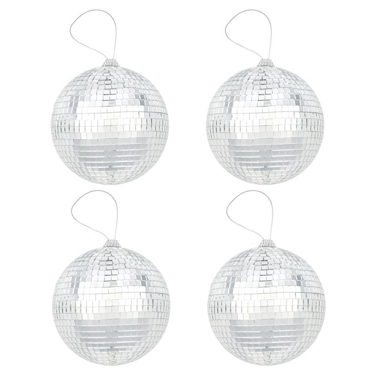 4" Silver Disco Balls - 4ct by Celebrate It \u2013 Large Mirror Ball Ornaments for Party D\u00e9c... | Walmart (US)