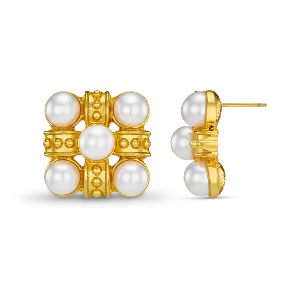 Statement Cross & Pearl Stud Earrings | Orelia
