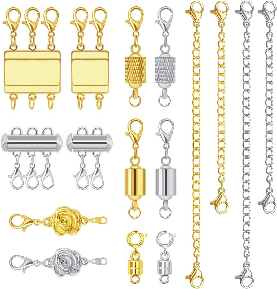16 Pcs Magnetic Jewelry Clasps and Necklace Layering Clasp Necklace Extenders Gold Silver,Multipl... | Amazon (US)