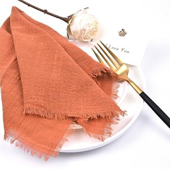 Joanlody Terracotta 6 Pack Handmade Cloth Napkins Cotton Linen Fall Napkins with Fringe Rustic Bulk Dinner Napkins for Thanksgiving Christmas Wedding Party Baby Shower | Amazon (US)