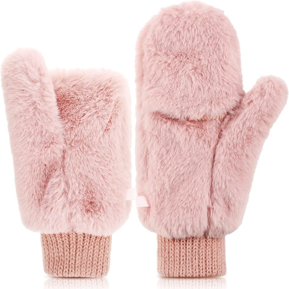 SATINIOR Faux Fur Mittens Fingerless Gloves Convertible Gloves Fluffy Winter Warm Soft Half Finge... | Amazon (US)