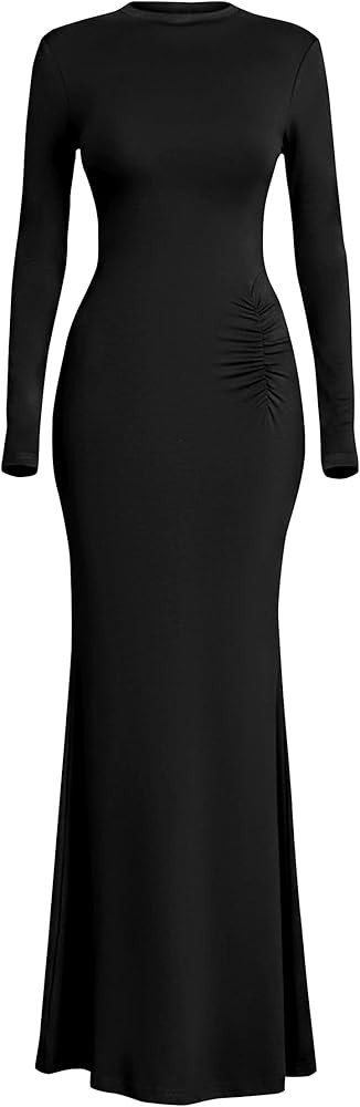 PRETTYGARDEN Fall Dresses for Women 2025 Long Sleeve Bodycon Mock Neck Ruched Maxi Formal Cocktai... | Amazon (US)
