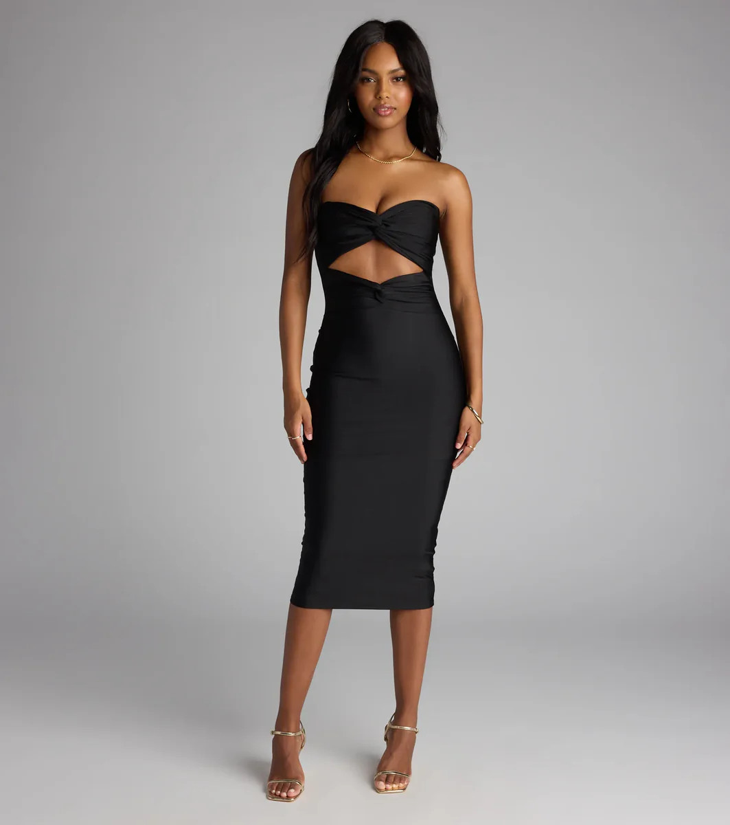 Cut To The Chase Strapless Cutout Midi Dress | Windsor Stores