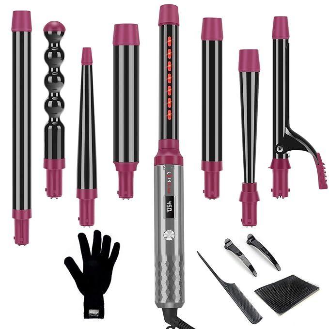 IG INGLAM Professional 8-in-1 Curling Iron Wand Set, Instant Heat Up Hair Curler with 8 Interchan... | Amazon (US)