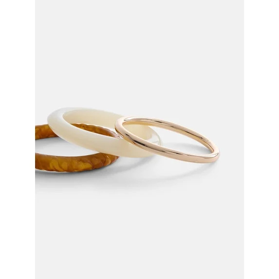 Scenario Women's Acrylic Brown, Cream Milky Swirl and Metal Bangle Set, 3-Piece | Walmart (US)