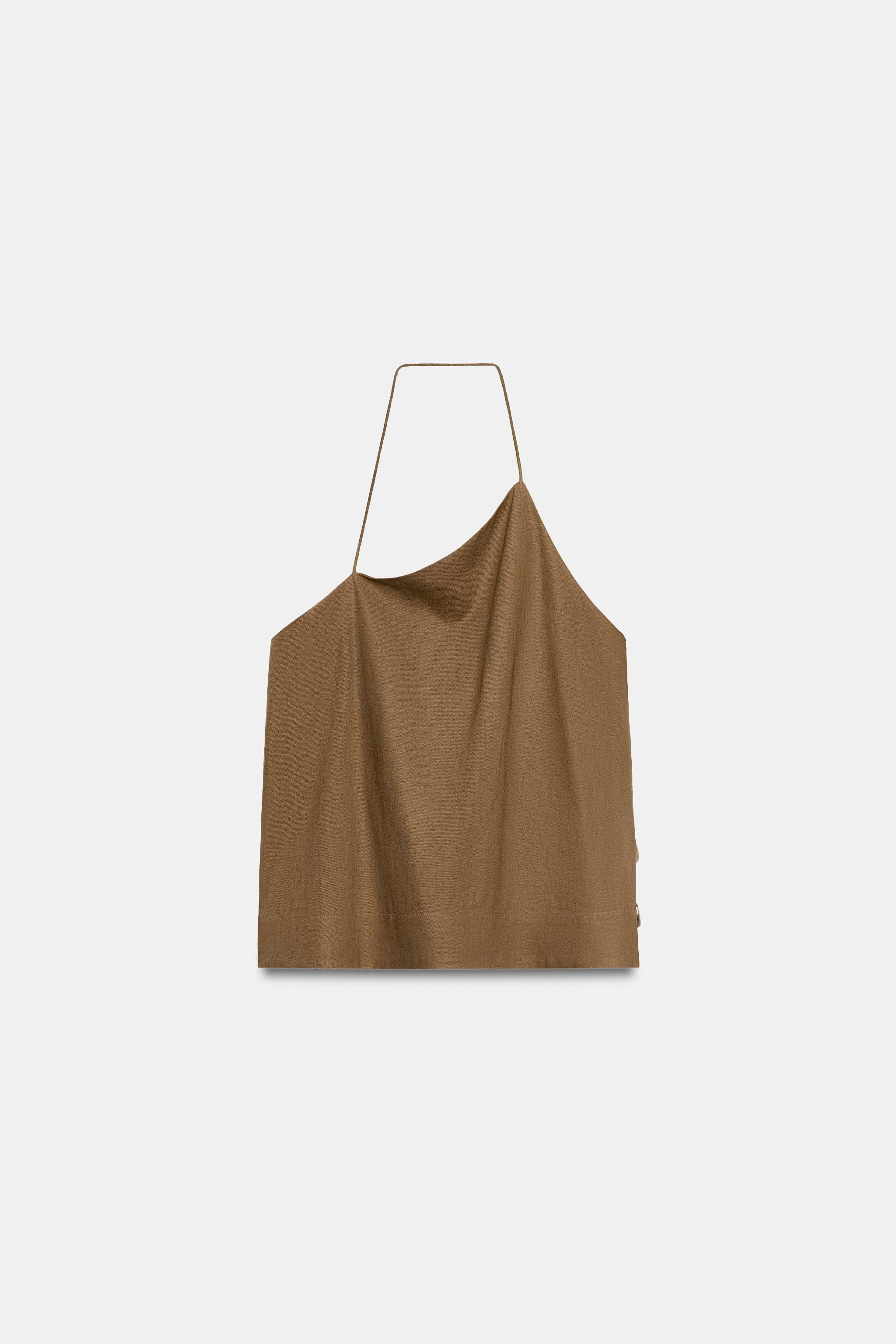 LINEN BLEND HALTER TOP WITH BEADS | Zara UK