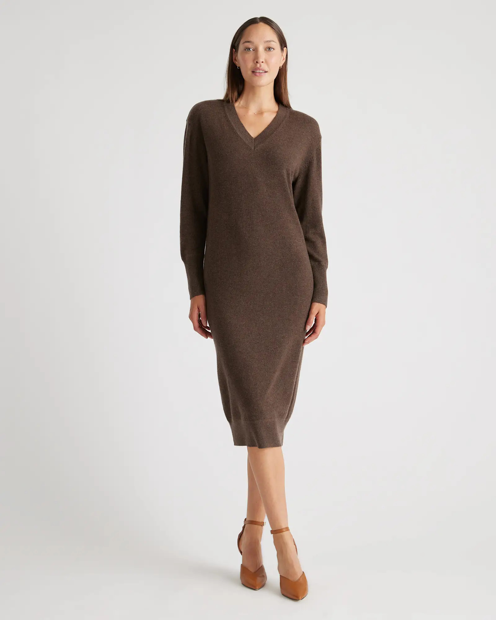 Mongolian Cashmere V-Neck Midi Sweater Dress | Quince
