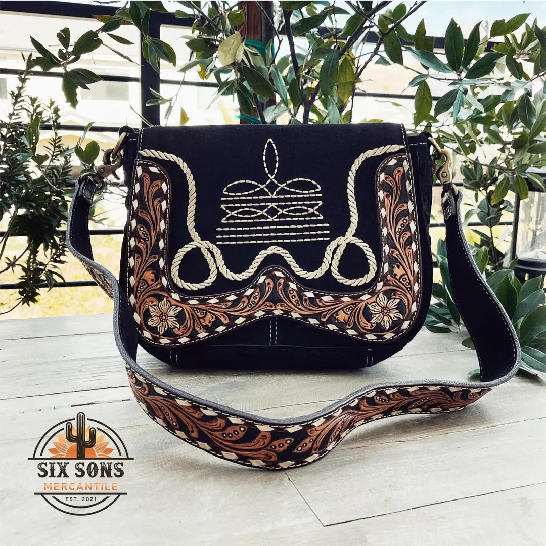 Handmade Suede Black Leather Purse, Cute Tote Bag, Western Purse, Western Tote Bag, Hand Tooled L... | Etsy (US)