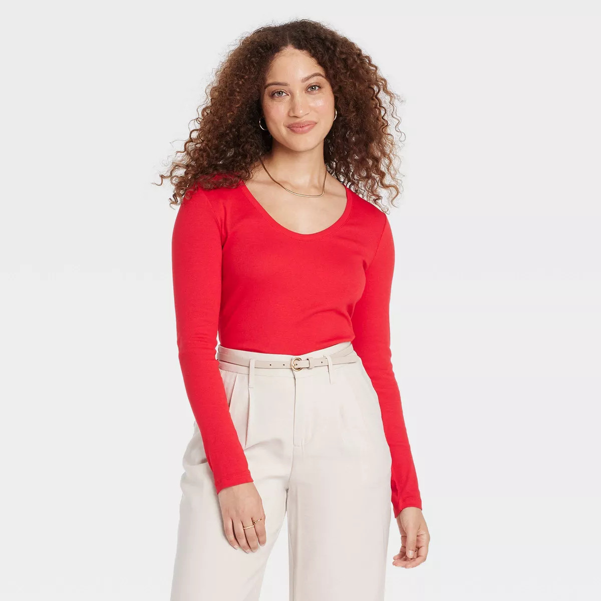 Women's Long Sleeve Scoop Neck Ribbed T-Shirt - A New Day™ | Target