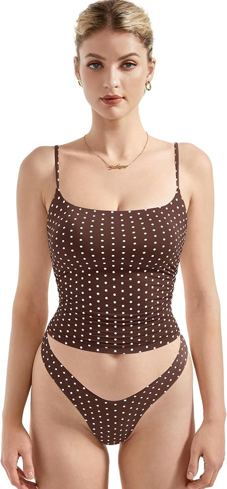 SUUKSESS Women Double Line Square Neck Tank Top Summer Y2K Going Out Basic Cami Shirt | Amazon (US)