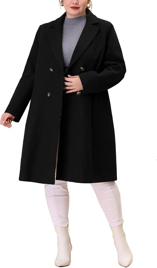 Agnes Orinda Plus Size Long Coats for Women Notched Lapel Winter Warm Double Breasted Coat | Amazon (US)