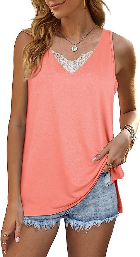 Bofell Lace Tank Tops for Women Loose Fit Summer Sleeveless Tops | Amazon (US)