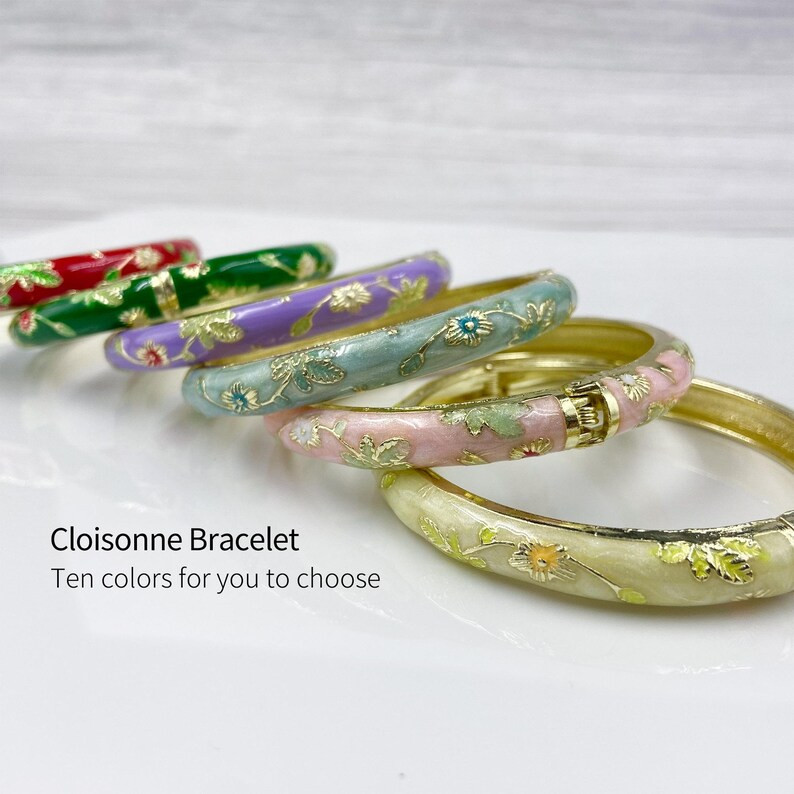 Cloisonne Bracelets, Vintage Green/Red/Purple/Blue/Pink/Yellow Enamel Flowers Bracelets, Annivers... | Etsy (US)