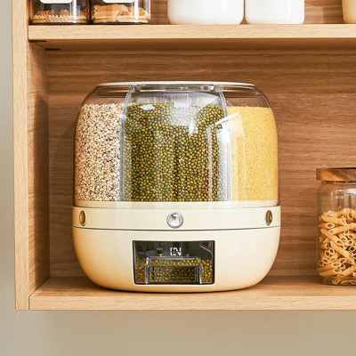 Rotating Rice Dispenser – 6-Compartment Moisture-Proof Grain Storage Container with One-Touch Dispensing for Rice, Beans & Pet Food (13 lbs,Cream Whit | Wayfair North America