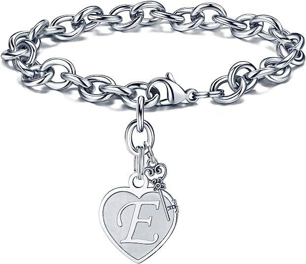 M MOOHAM Heart Initial Bracelets for Women Gifts - Engraved 26 Letters Initial Charms Bracelet St... | Amazon (US)