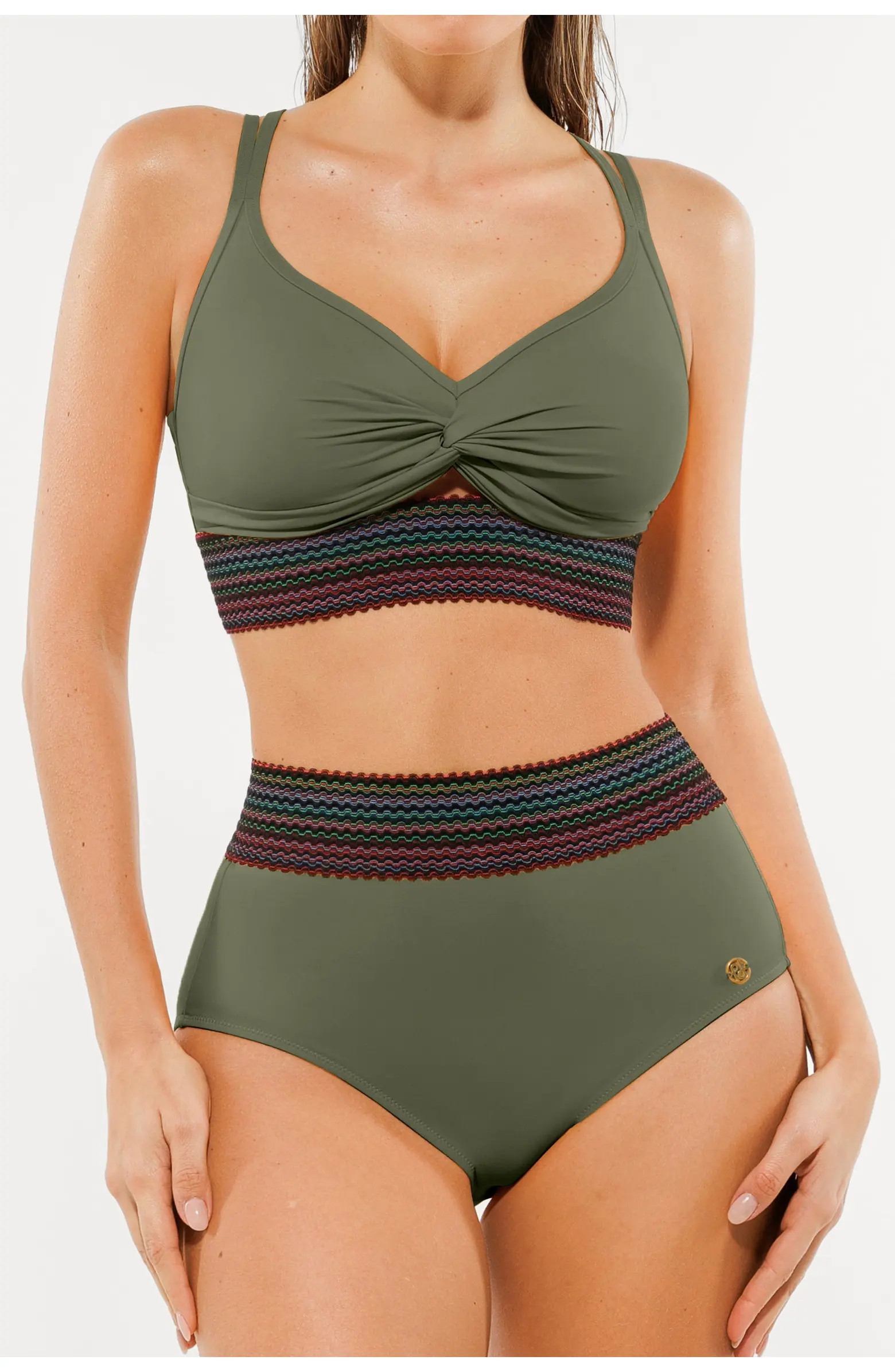 Boho Trim High Waist Tummy Control Bikini Set | Nordstrom
