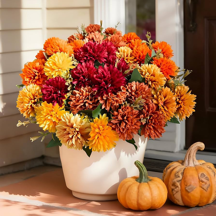 10Pcs Fake Flowers Artificial Mums for Outdoors,UV Resistant Faux Mums for Outdoor Planters Reali... | Amazon (US)
