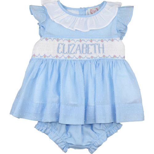 Blue Swiss Dot Smocked Custom  Diaper Set - Shipping Early March | Cecil and Lou