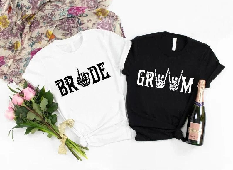 Bride Groom Skeleton Hand T-Shirt, Gothic Wedding Gift | Etsy (Global)