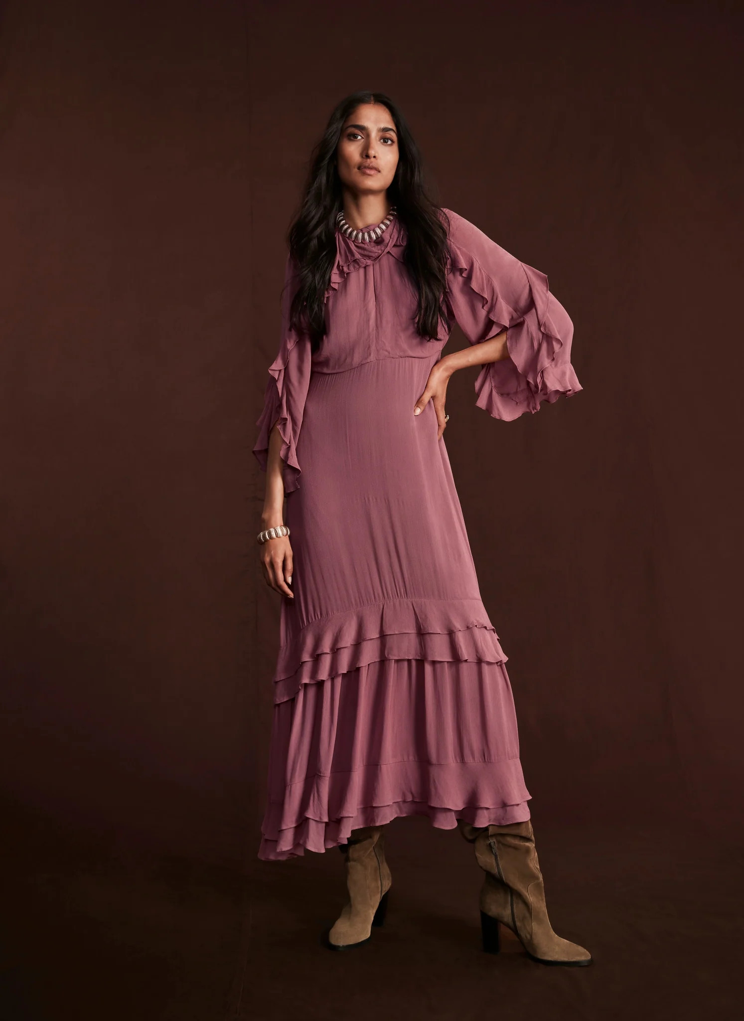 Pink Ruffle Boho Maxi Dress | Mint Velvet