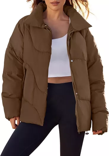ZESICA Women's Winter Cropped Puffer Jacket Zipper Quilted Baggy