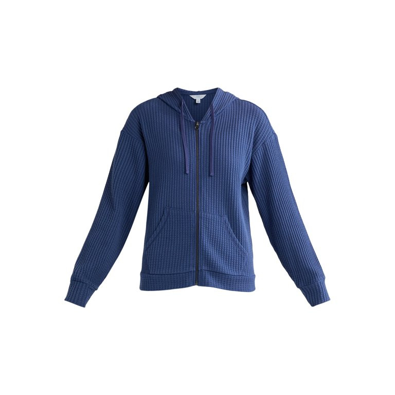 Time and Tru Women's Waffle Full Zip Hoodie with Long Sleeves, Sizes S-XXXL | Walmart (US)