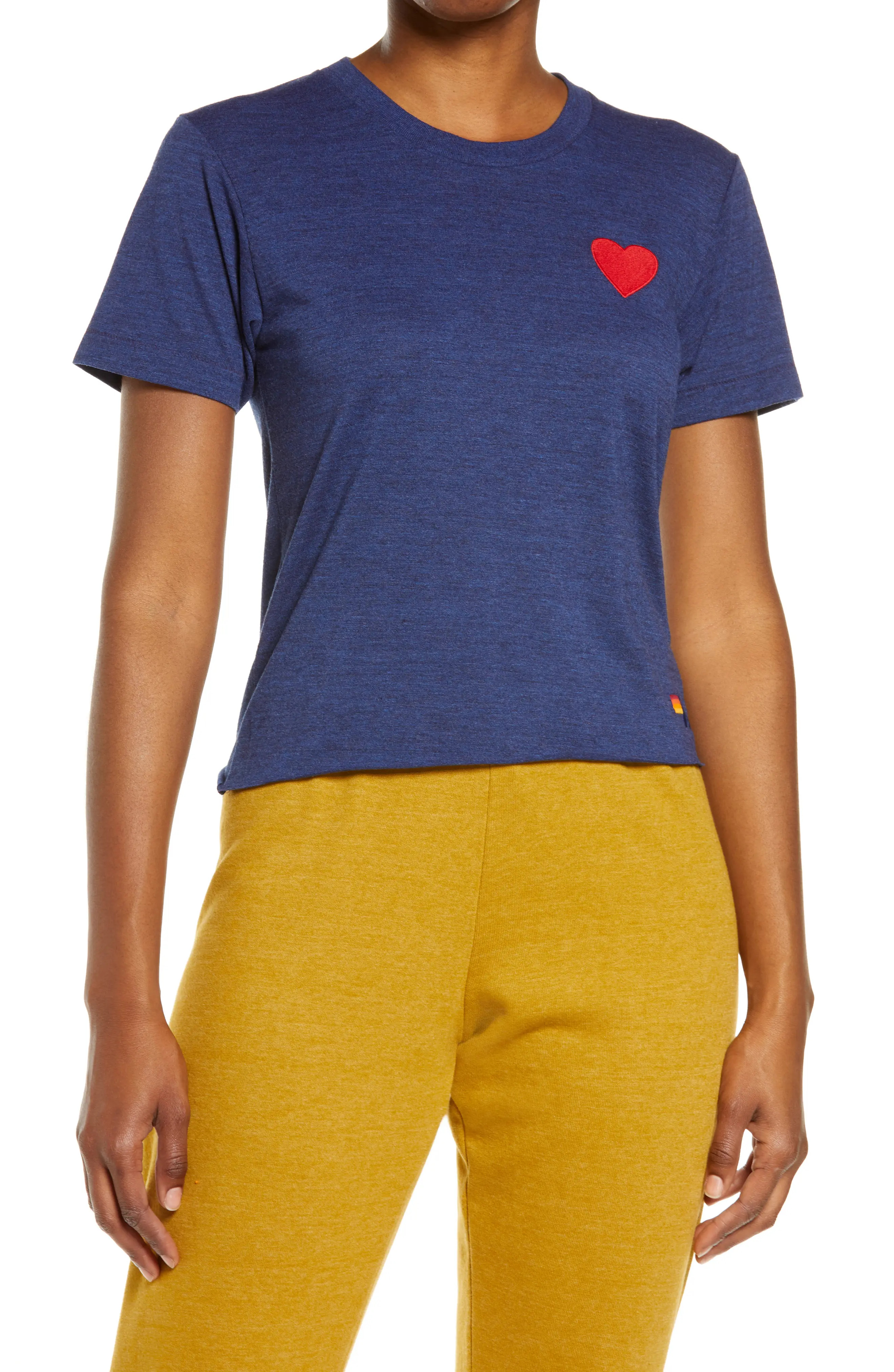 Aviator Nation Heart Embroidered T-Shirt in Navy at Nordstrom, Size Large | Nordstrom