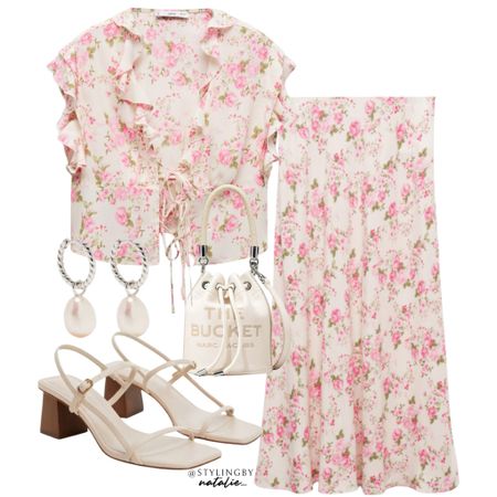 Floral co ord set, tie together blouse with floral print, matching satin skirt, block heel sandals, Marc jacobs bucket bag.
Spring summer outfit, floral prints, date night look, holiday outfit, vacation wear.

#LTKshoecrush #LTKSeasonal #LTKstyletip