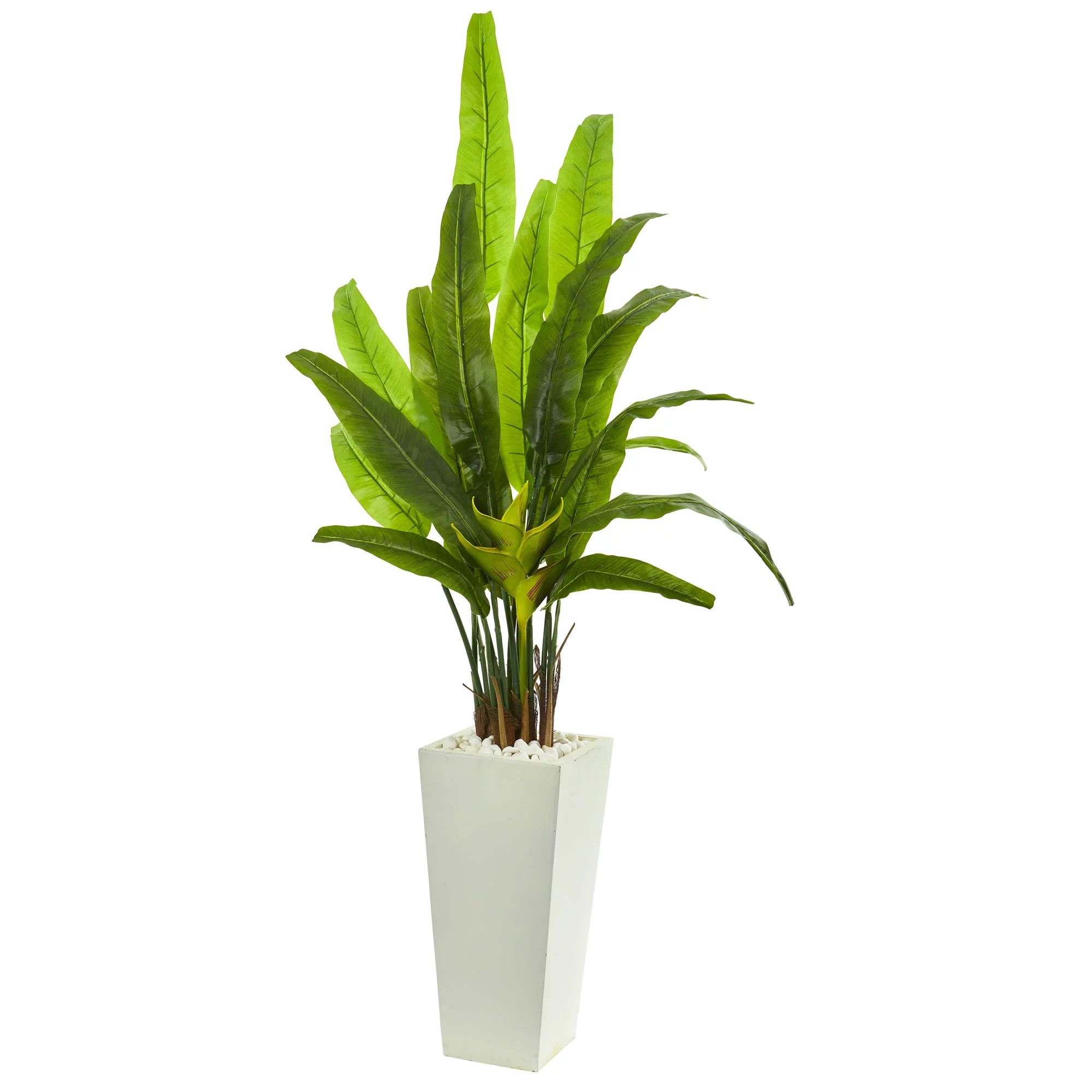Nearly Natural 69" Travelers Palm Artificial Tree in White Tower Planter | Walmart (US)