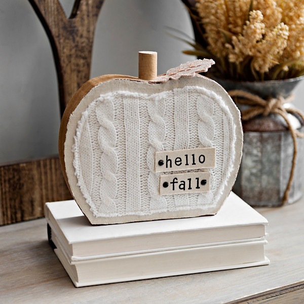 Hello Fall Knit Pumpkin Block | Kirklands | Kirkland's Home