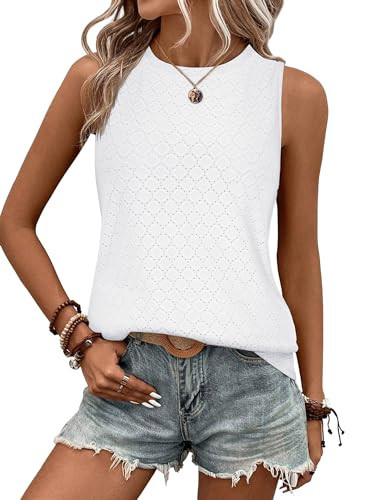 Zeagoo Womens White Tank Top Crew Neck Cute Summer Tops Loose Sleeveless Blouse White Small | Amazon (US)