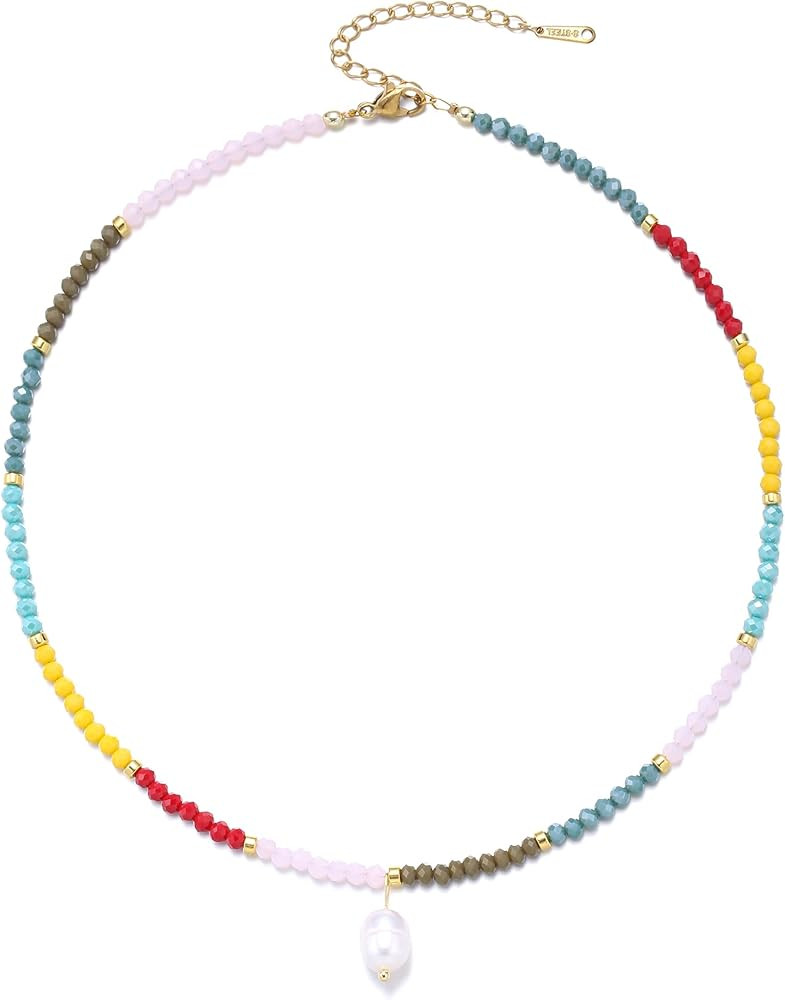 Colorful Beaded Necklaces for Women Crystal Bead Necklace Beach Necklaces Boho Necklaces for Wome... | Amazon (US)