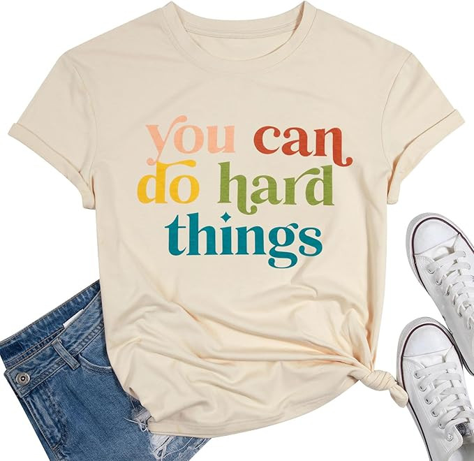 Teacher Inspirational T-Shirt Women You Can Do Hard Things Letter Printed Shirts Encouraging Fait... | Amazon (US)