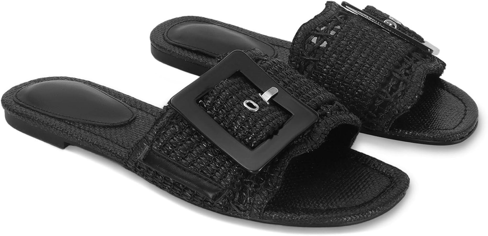 Raffia Sandals for Women Straw flats Rattan Slides Summer Beach Sandals | Amazon (US)