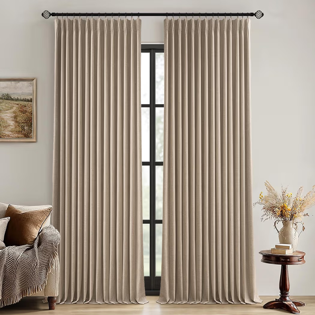 MIULEE Copper Brown Pinch Pleated 100% Blackout Linen Curtains 90 Inch Length 2 Panels Set, Black... | Amazon (US)
