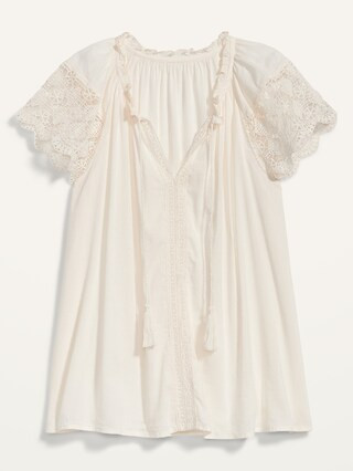 Relaxed Tie-Neck Crochet-Lace Sleeve Blouse for Women | Old Navy (CA)
