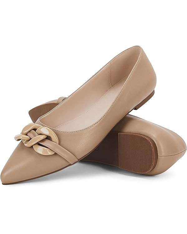 Coutgo Women's Ballet Flats Chain Pointed Toe Slip On Flats Shoes for Women Dressy Comfort Loafer... | Amazon (US)